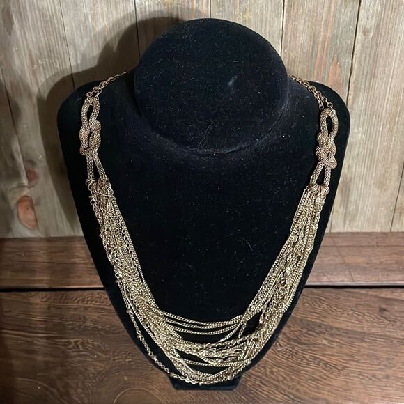 Long Gold Chunky Layered Necklace w/ Looped Infinity Chain - Picture 2 of 12